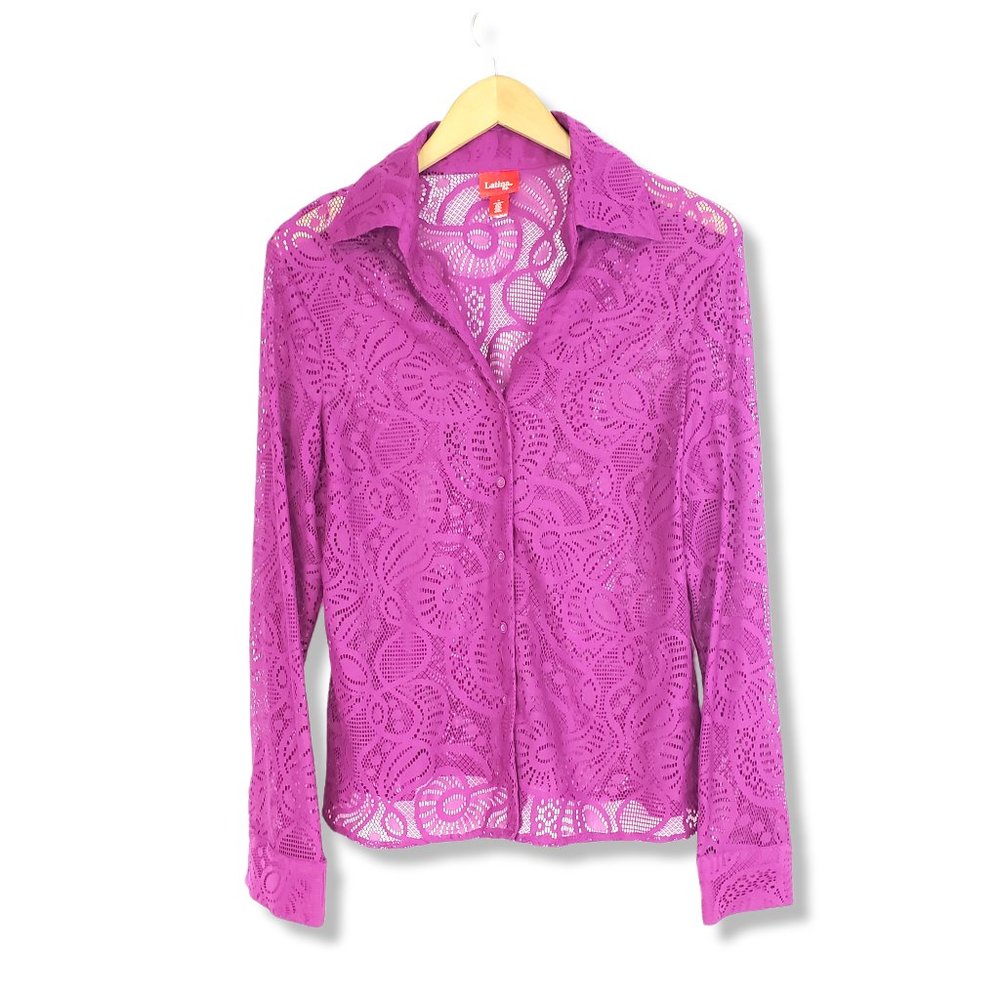 Latina Life Purple Sheer Lace Button-up Top size 14